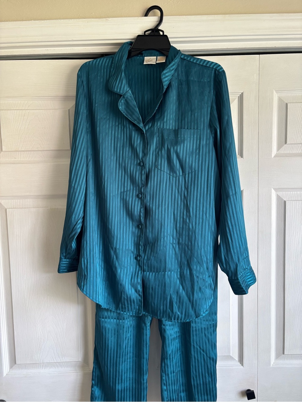 Silky Teal Striped Pajama Set - Women’s Luxe Sleepwear